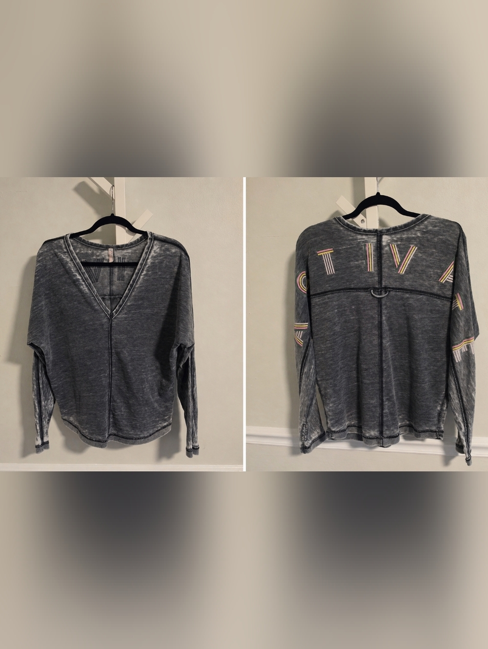 FP Movement ACTIVATE Graphic Burnout V-Neck Pullover Top Gray S/P Free People
